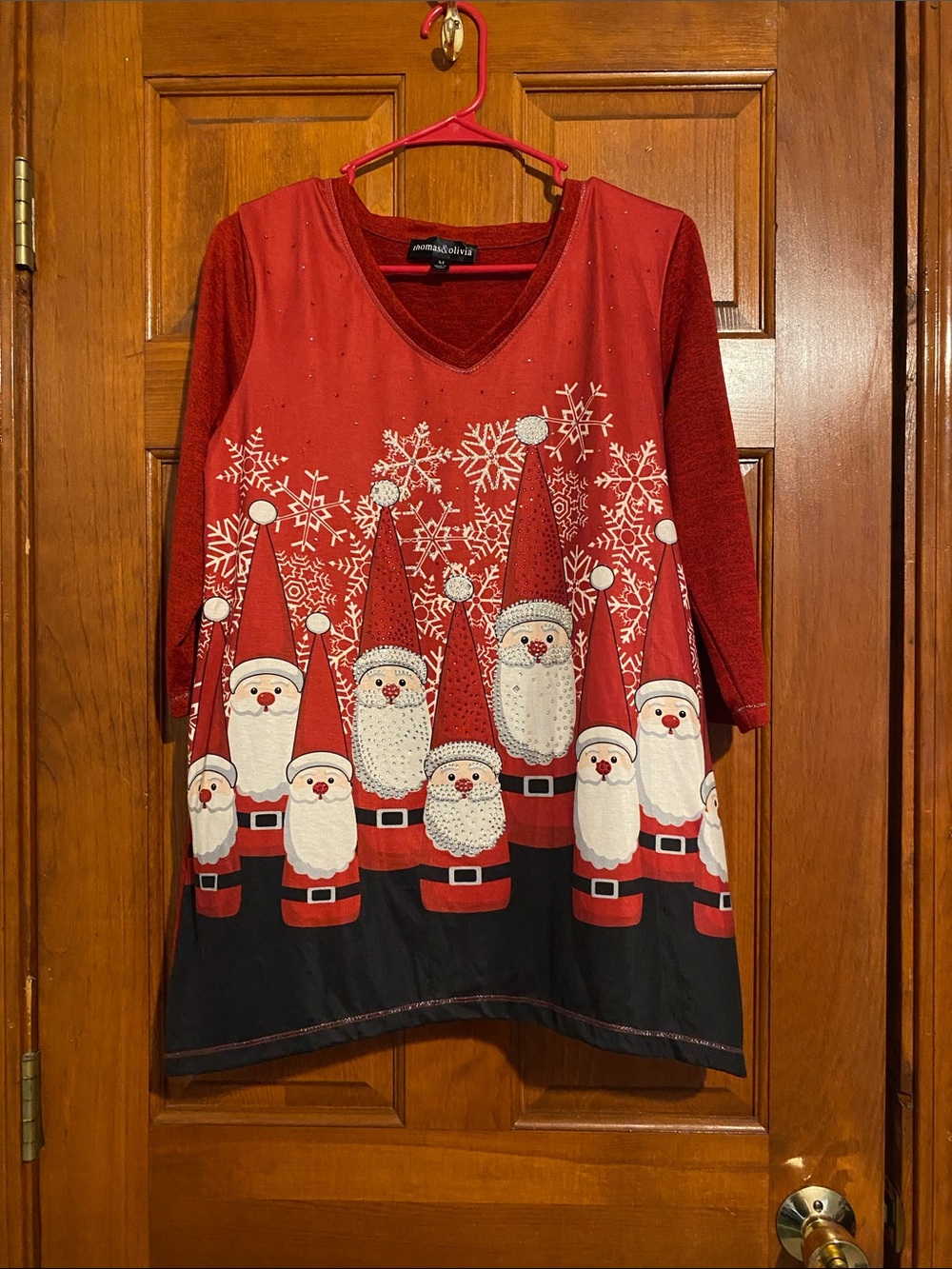 Thomas & Olivia Red Sparkly Santa Top